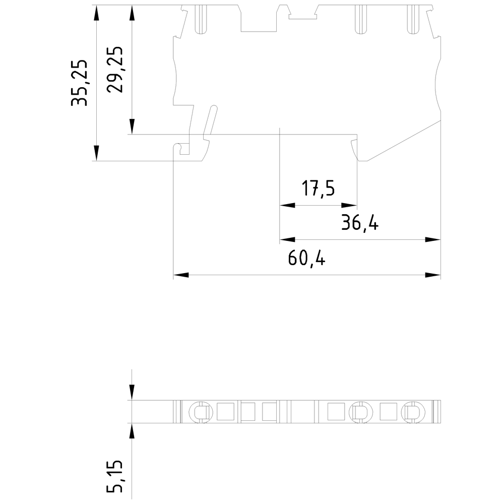 Průchozí svorka s přípojkou tažné pružiny, 3 místa připojení