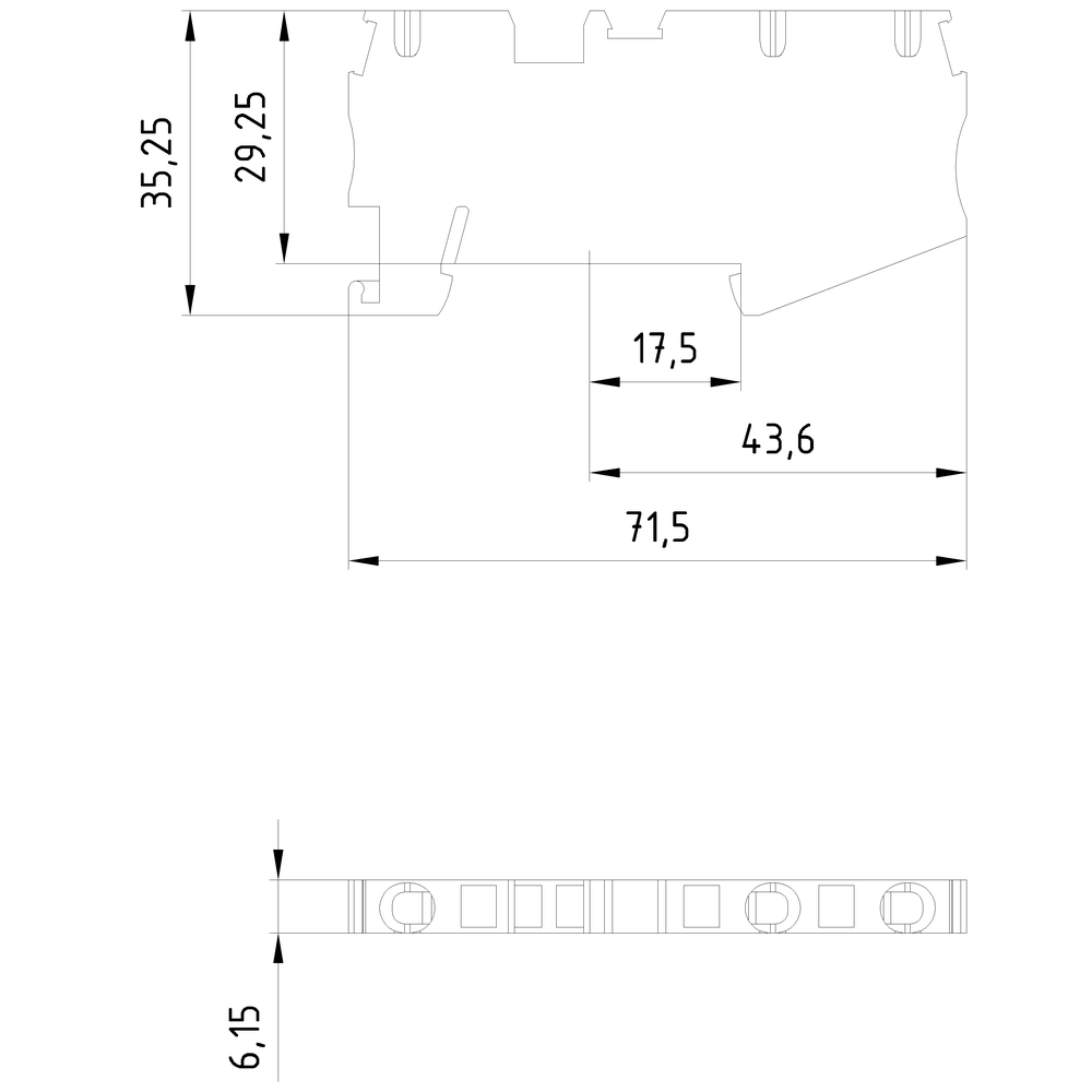Průchozí svorka s přípojkou tažné pružiny, 3 místa připojení
