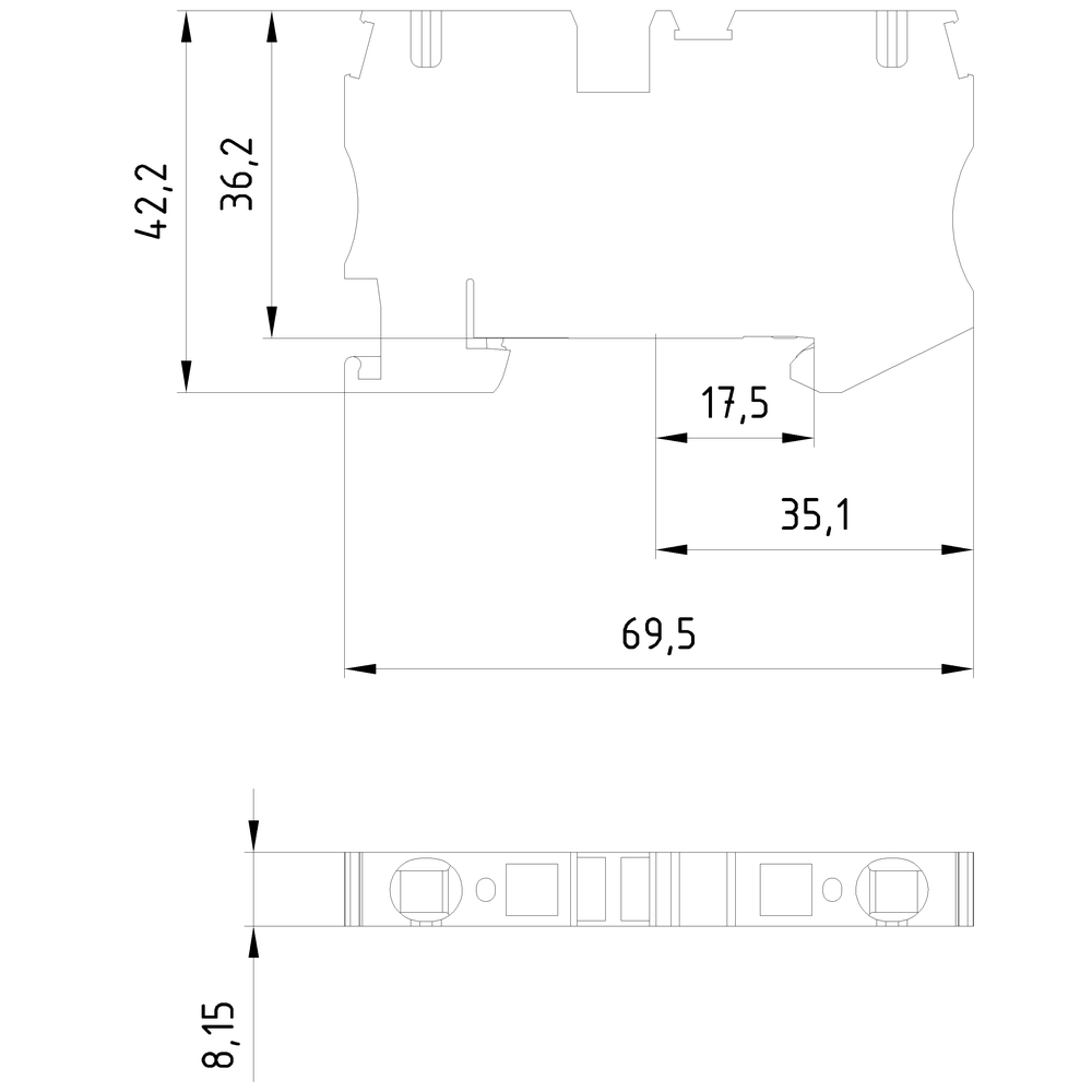 Svorka ochranného vodiče s přípojkou tažné pružiny, průřez: 0,5-6mm², šířka: 8,2mm