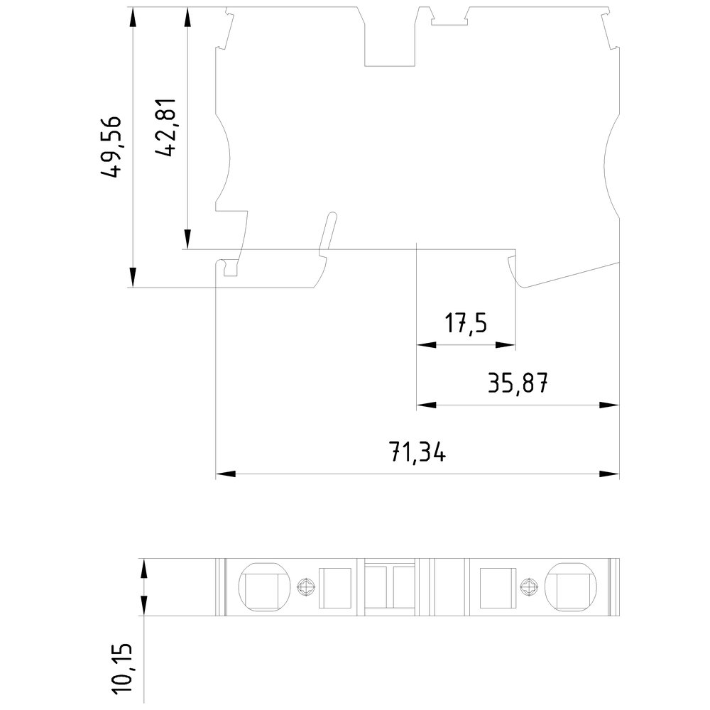 Průchozí svorka s přípojkou tažné pružiny, průřez: 1,5-10mm², šířka: 10mm