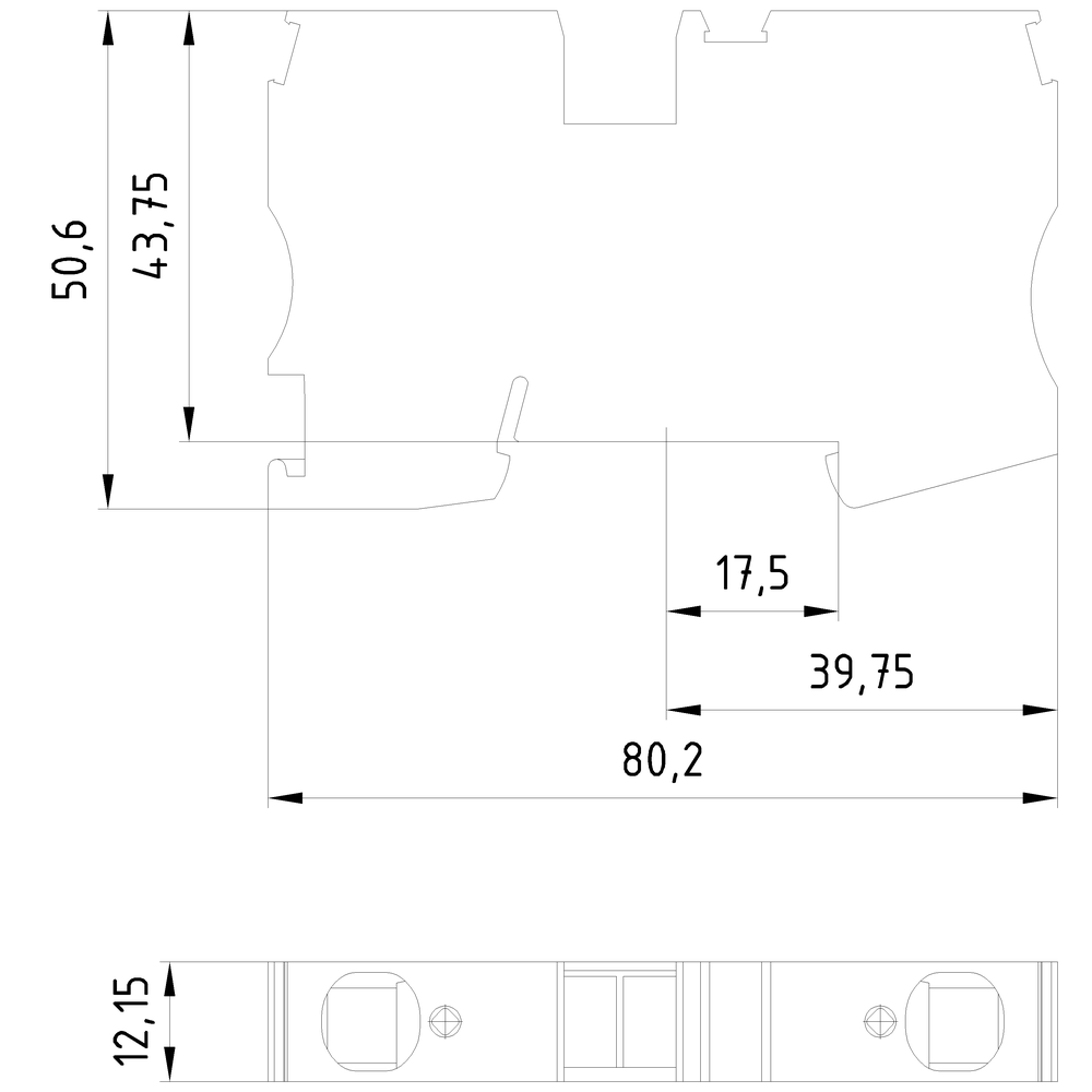 Průchozí svorka s přípojkou tažné pružiny, průřez: 1,5-16mm², šířka: 12mm