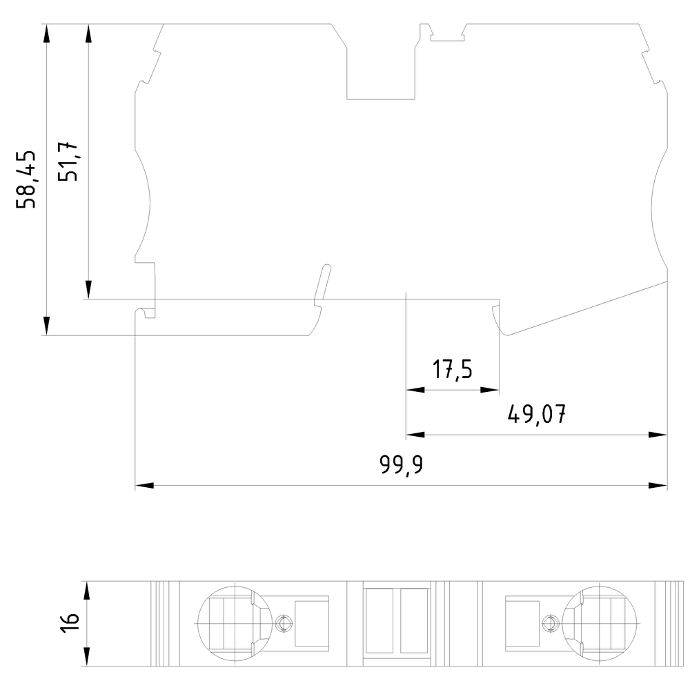 Průchozí svorky s přípojkou tažné pružiny, průřez: 2,5-35mm², šířka: 16mm