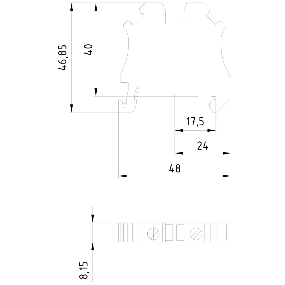Průchozí svorka se šroubovou svorkou vel. svorky 6,0mm² šířka svorek 8,2mm