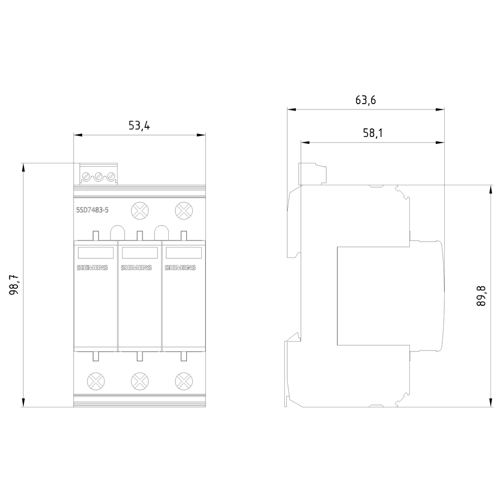 Svodič přepětí, typ 2, ochranné moduly nástrčné, UC 750V AC, 3pól.