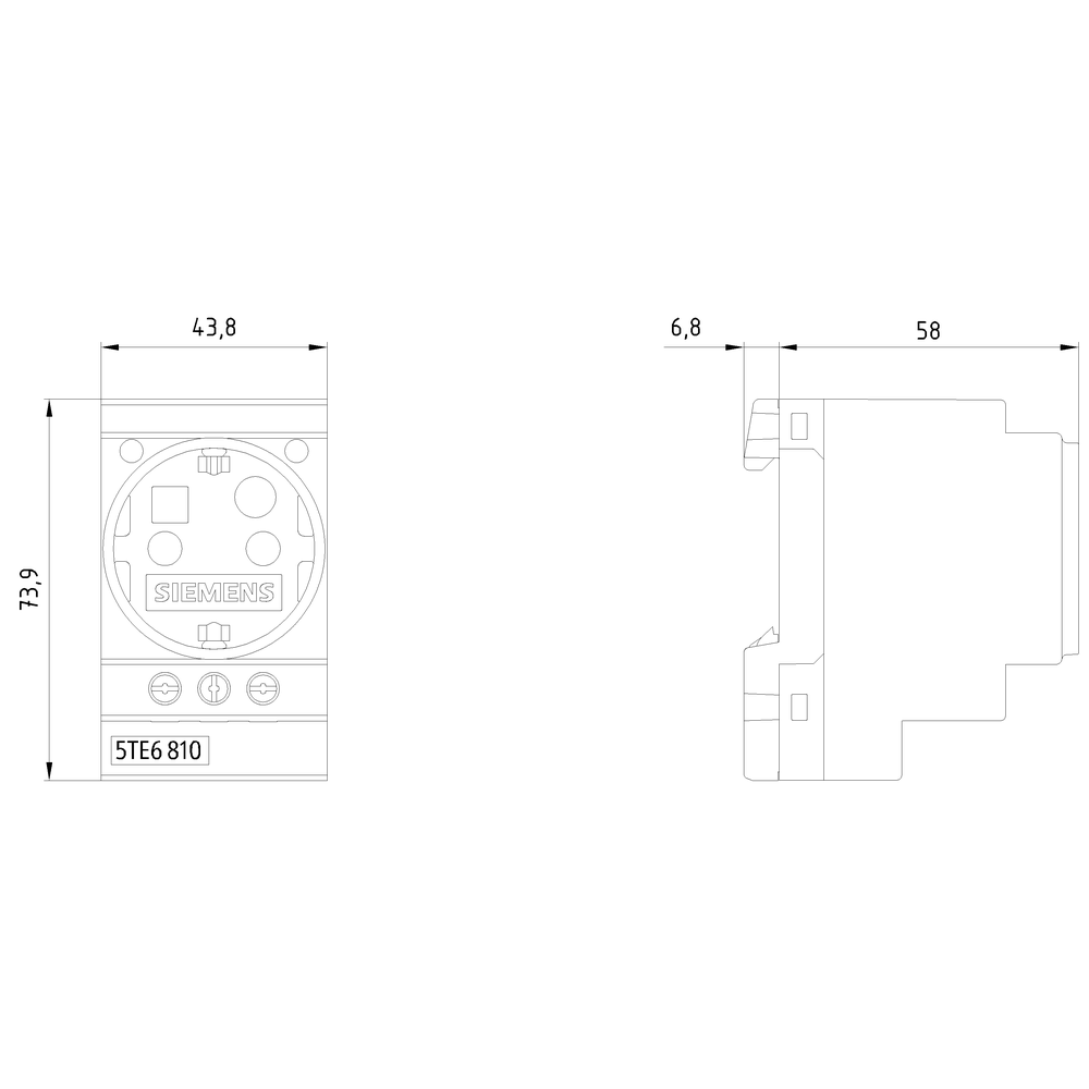 5TE6810 Zásuvka SCHUKO 16A žlutá podle DIN VDE 0620 pro montáž do rozváděče