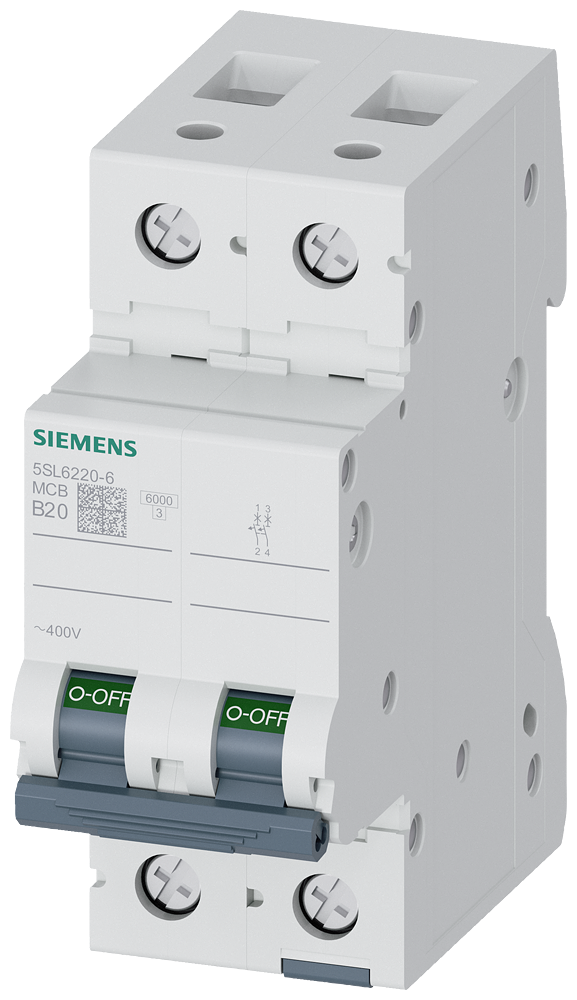 Aptomat tép (MCB) Siemens 5SL, 2 cực, đặc tính B, 20 A, 6 kA