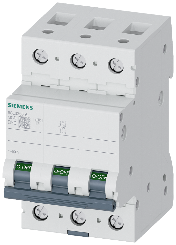 Aptomat tép (MCB) Siemens 5SL, 3 cực, đặc tính B, 50 A, 6 kA