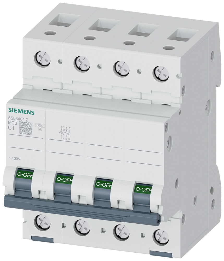 Aptomat tép (MCB) Siemens 5SL, 4 cực, đặc tính C, 1 A, 6 kA