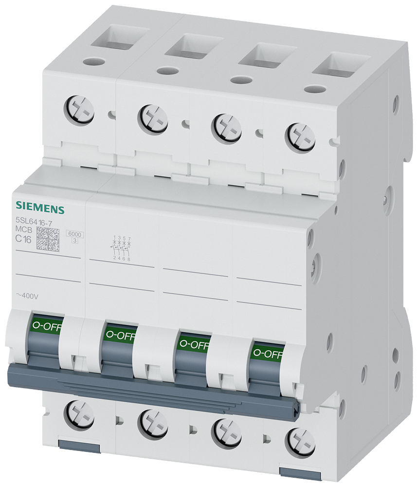 Aptomat tép (MCB) Siemens 5SL, 4 cực, đặc tính C, 16 A, 6 kA