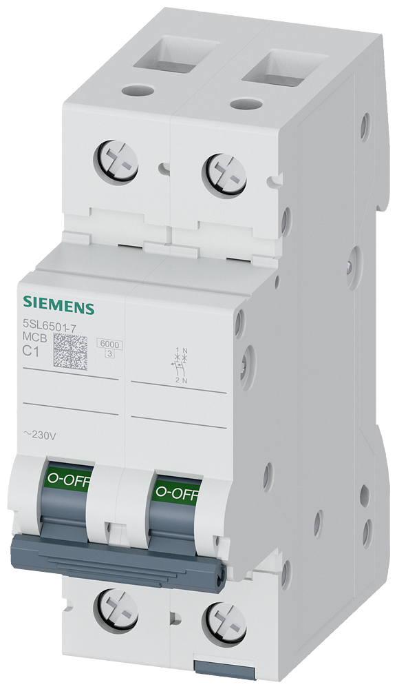 Aptomat tép (MCB) Siemens 5SL, 1 cực + N, đặc tính C, 1 A, 6 kA