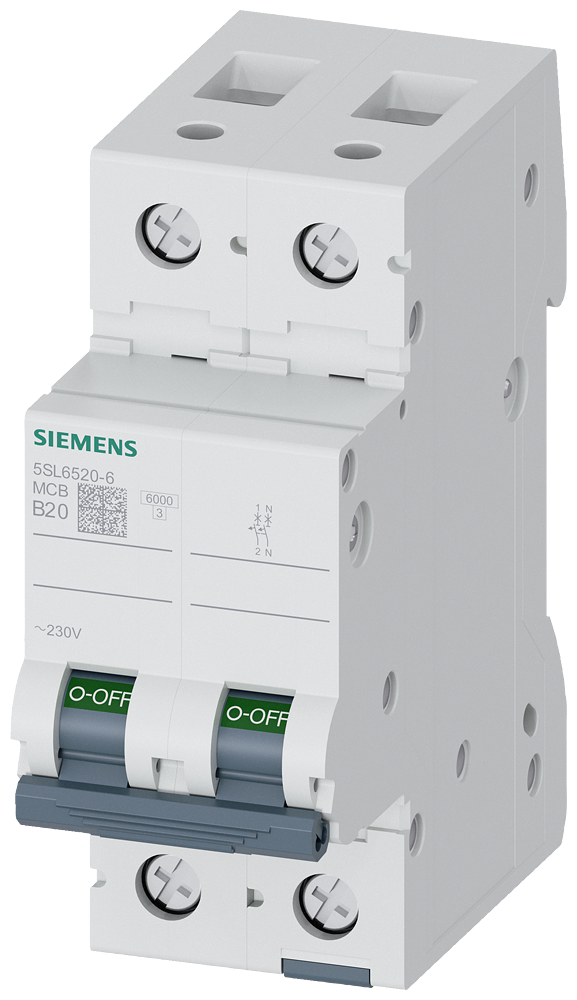 Aptomat tép (MCB) Siemens 5SL, 1 cực + N, đặc tính B, 20 A, 6 kA