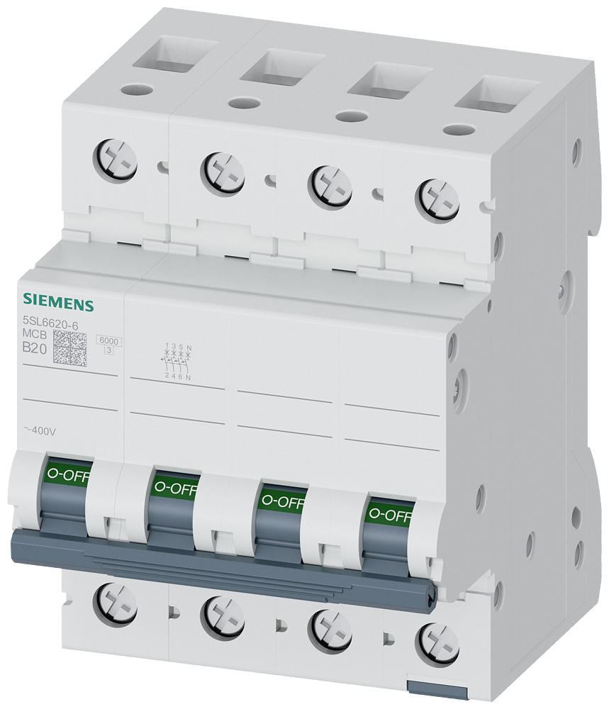 Aptomat tép (MCB) Siemens 5SL, 3 cực + N, đặc tính B, 20 A, 6 kA