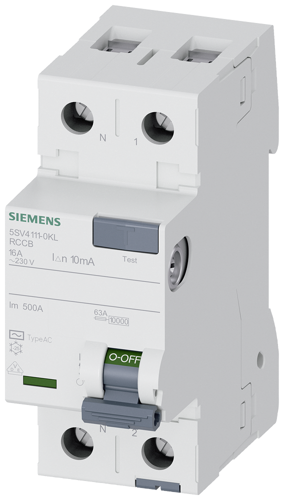 Cầu dao chống dòng rò (RCCB) Siemens 5SV, 2 cực, 16 A, 10 mA, Loại AC