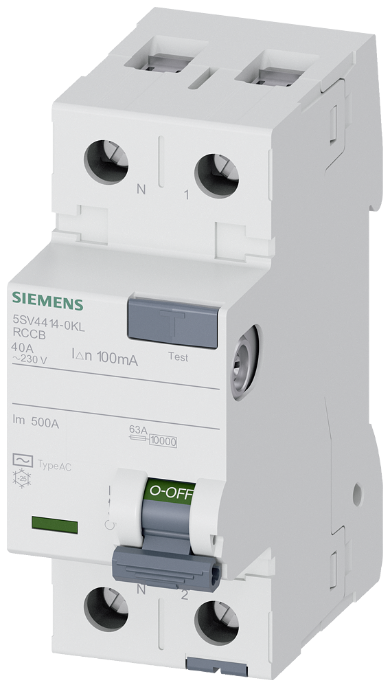 Cầu dao chống dòng rò (RCCB) Siemens 5SV, 2 cực, 40 A, 100 mA, Loại AC