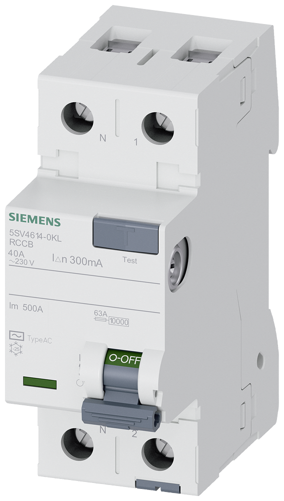 Cầu dao chống dòng rò (RCCB) Siemens 5SV, 2 cực, 40 A, 300 mA, Loại AC