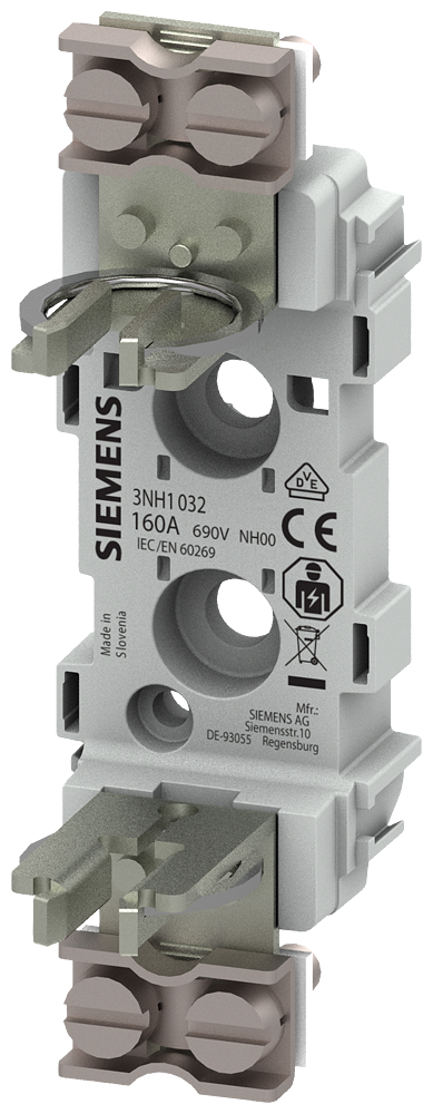 HRC fuse base plastic Sz. 00 1-pole 160A 690V clamp connection 6 x 70 mm2 by Siemens