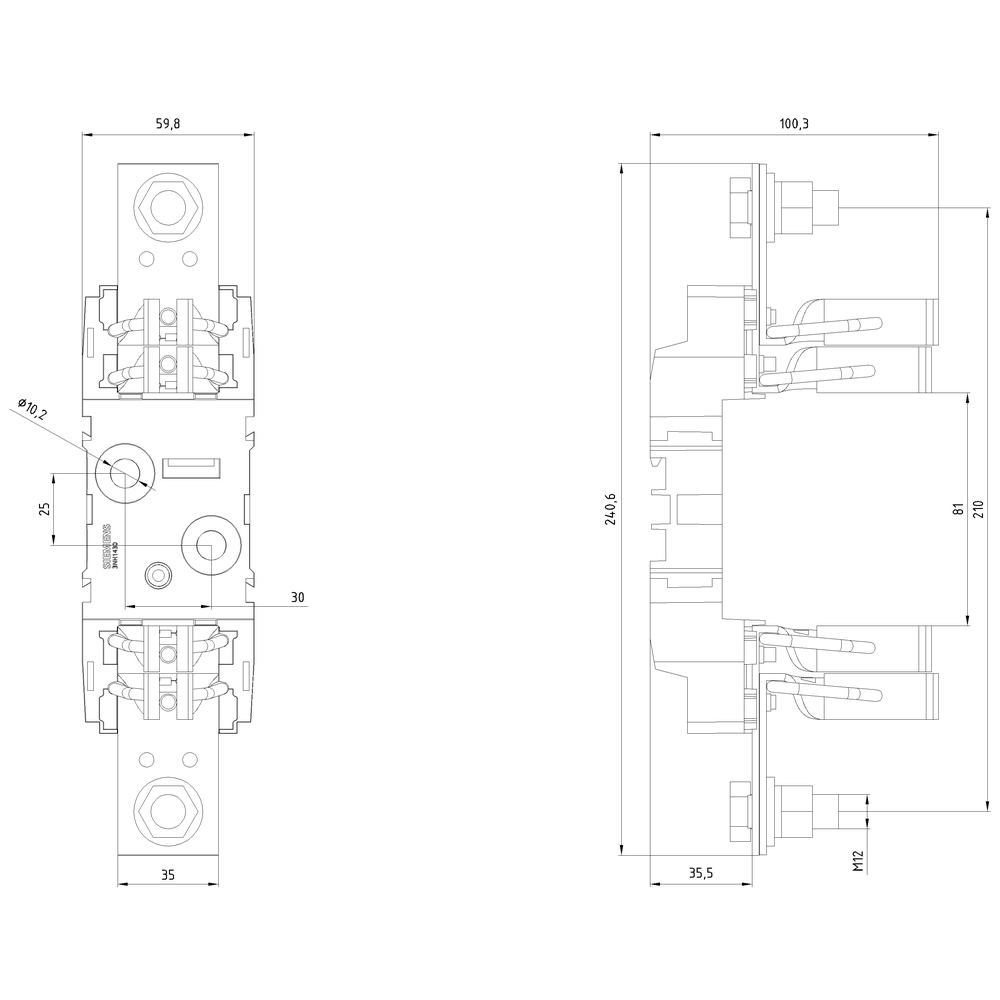 NH pojistkový spodek plast konstrukční velikost 3 1pól. 630 A 690 V plochý přívod