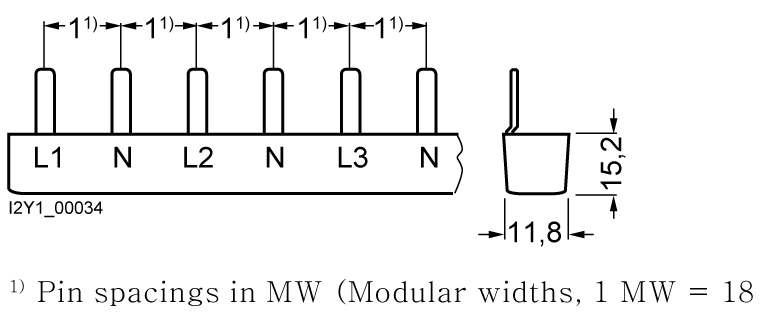 Kolíková přípojnice 10mm2, 4fáz., 6x (1fáz.+N), 210mm