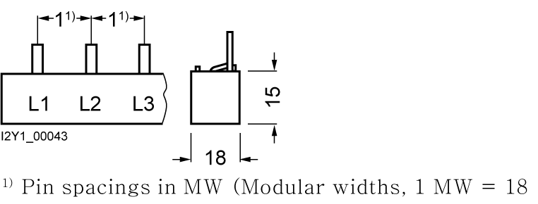 Kolíková přípojnice 10mm2, 3fáz., 18x 3fáz., 1016mm lze zaříznout