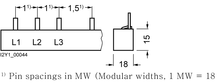 Kolíková přípojnice 16mm2, 3fáz., 4x (3fáz.+pomocný spínač), 214mm lze zaříznout