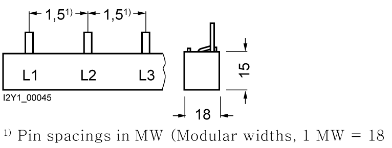 Kolíková přípojnice 16mm2, 3fáz., 8x (1fáz.+pomocný spínač), 214mm lze zaříznout