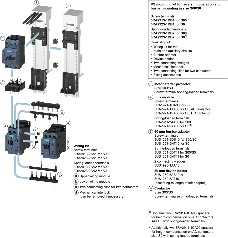 3RA2210-0HD15-2BB4 Spotřebičový vývod, reverzační spouštěč, S00, 0,55-0,8A, DC 24V, 150kA