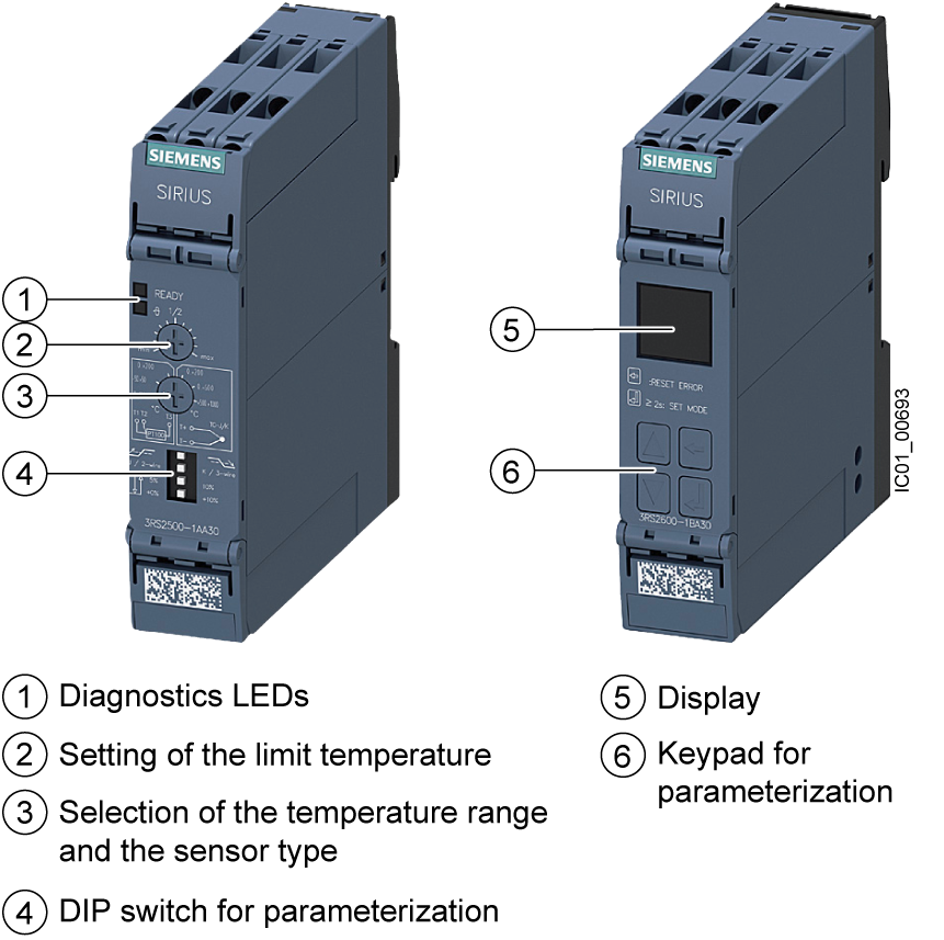 Teplotní relé, PT100, termočl. J, K, AC/DC 24-240 V, 1 W, pružinová svorka