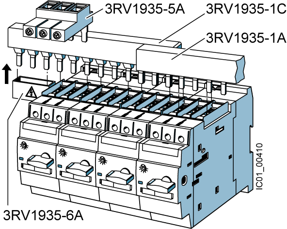 3RV1935-1A 3Fázová přípojnice pro 2 výkonové jističe S2 s roztečí: 55 mm