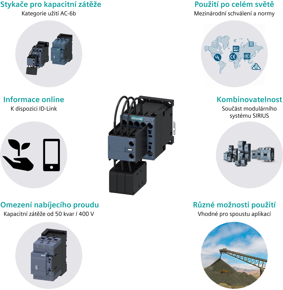 Stykač, AC-6B, 50kVAr/400V, 1 NO + 1 NC, AC230V, 50Hz