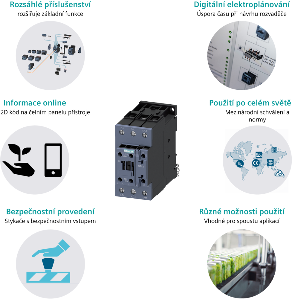 3RT2336-1AP00 Stykač, AC-1, 60 A/400 V/40 °C, S2, 4pól., AC 230V/50Hz, 1NO+1NC