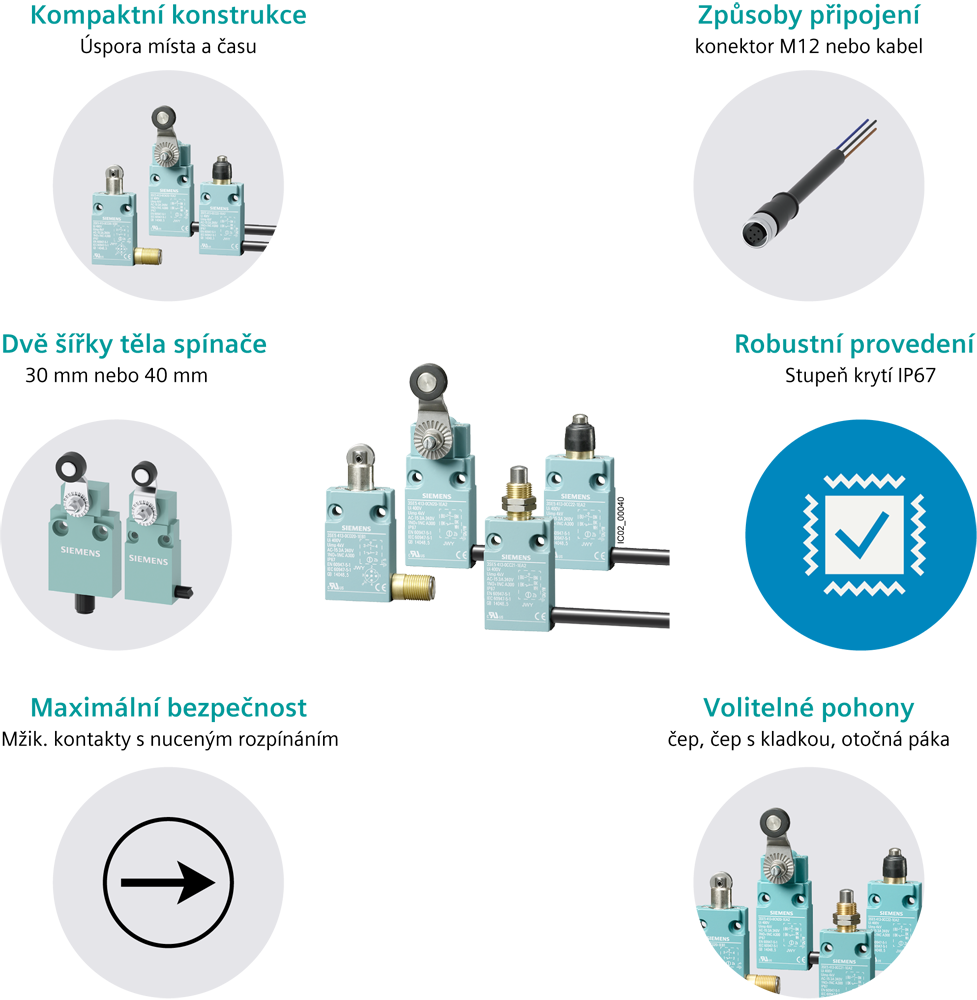 Polohový spínač, v kompaktním provedení, šířka 30 mm, s připojovacím vedením 2m