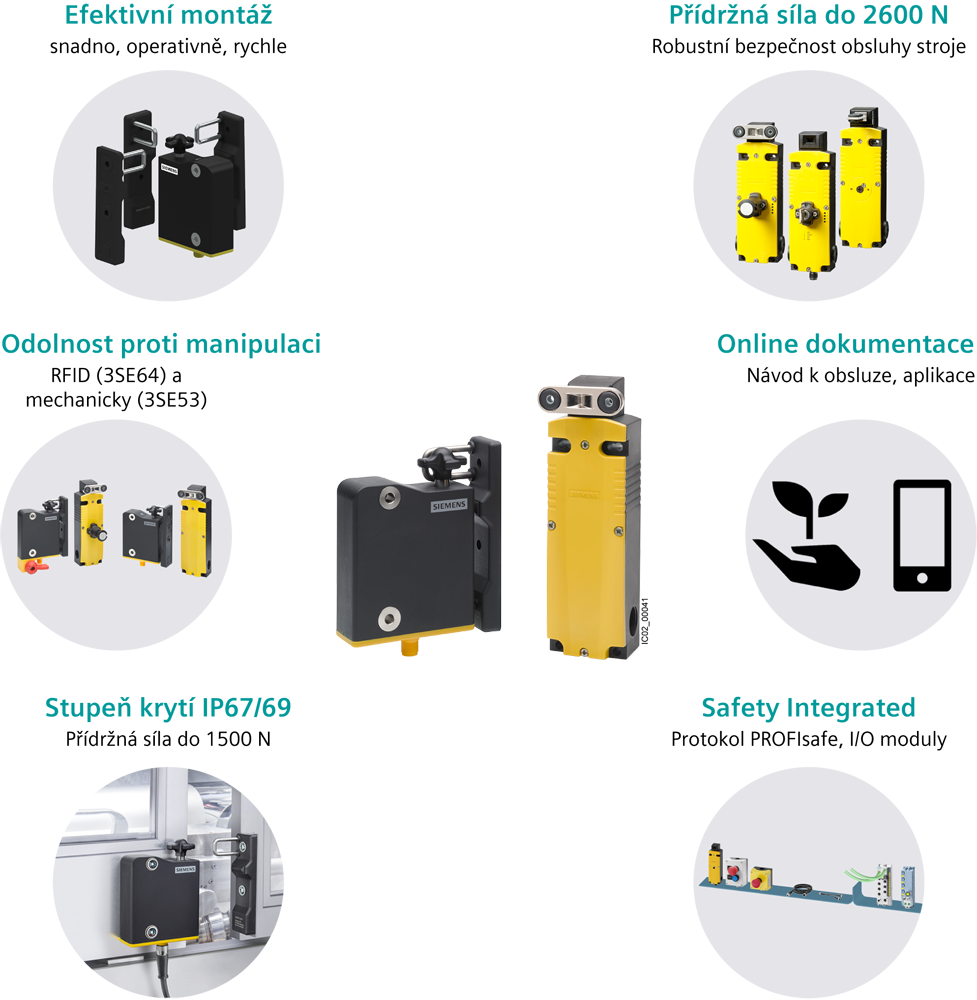 3SE5312-0SD11 Bezpečnostní polohový spínač, přídržná síla 2600N, 5 směrů najíždění, 3X