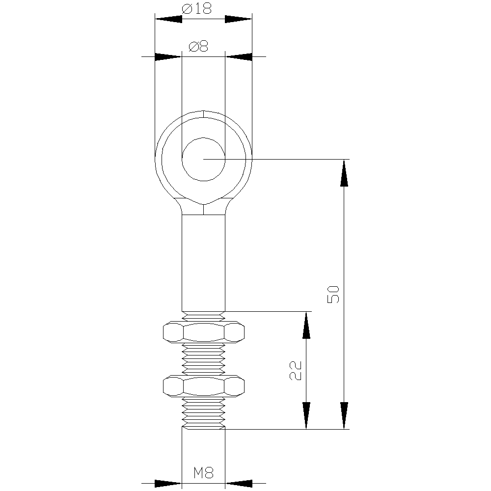 Šroub s okem M8, včetně matice