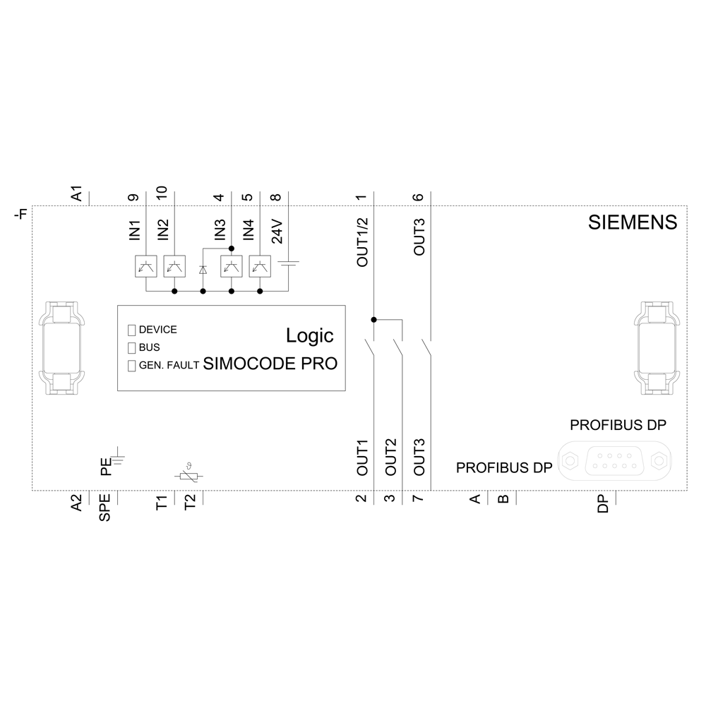3UF7000-1AB00-0 Základní přístroj 1 SIMOCODE pro C, PROFIBUS-DP rozhraní 12 MBit/s, RS485, 4E/3A