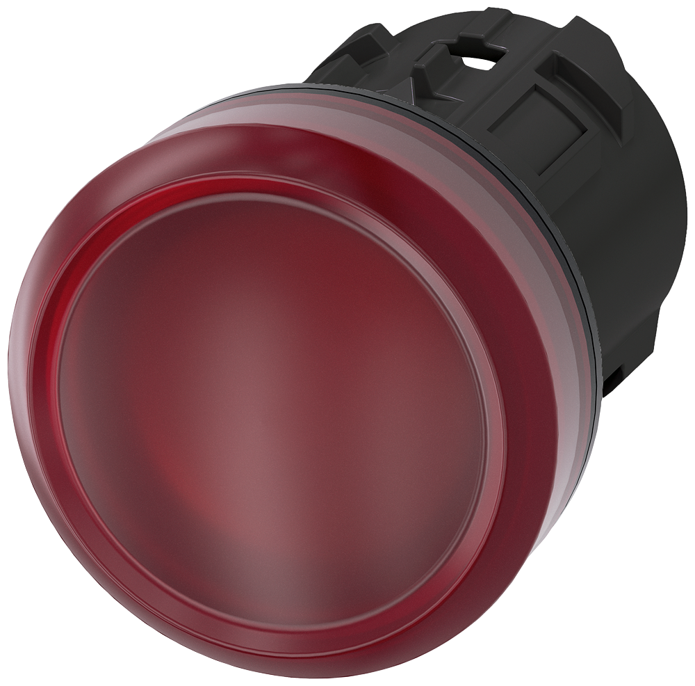Indicator light. 22 mm. round. plastic. red. lens. smooth. with laser labeling.upper case and lower case. always upper case at beginning of line