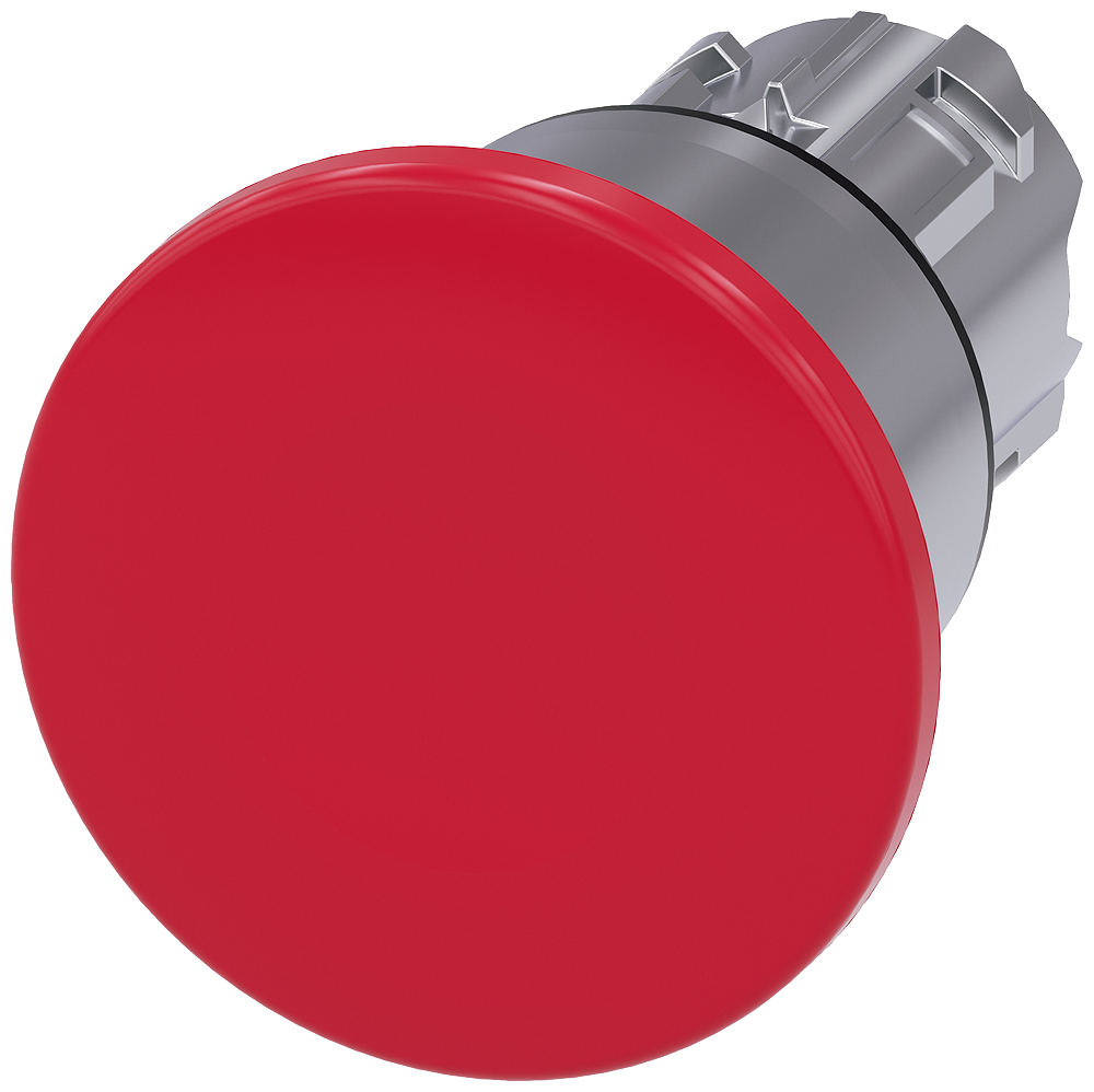 Mushroom pushbutton. 22 mm. round. metal. shiny. red. 40mm. latching. pull-to-unlatch mechanism. with laser labeling. inscription or symbol Customer-specific selection with SIRIUS ACT configurator (CIN)