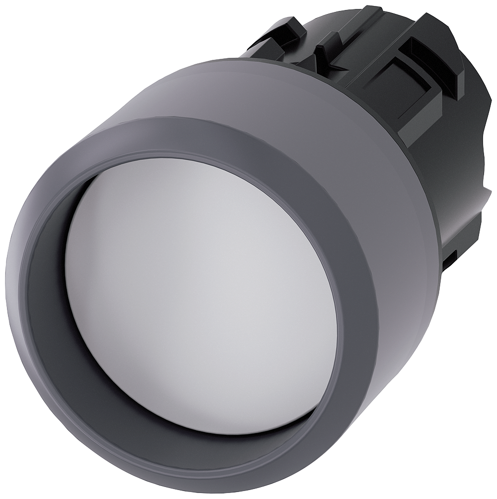 Pushbutton. 22 mm. round. plastic with metal front ring. white. Front ring. raised momentary contact type. with laser labeling. symbol number according to. ISO7000 or IEC 60417
