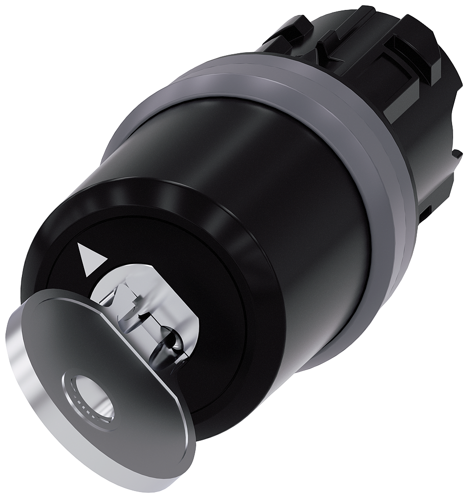 Key-operated switch BKS. 22 mm. round. plastic with metal front ring. special lock. with 2 keys. 2 switch positions O ( ) I. momentary contact type. Actuating angle 45 . 10 30h/12h. key removal O. Note BKS locking systems E1 ... E27 supplied without key