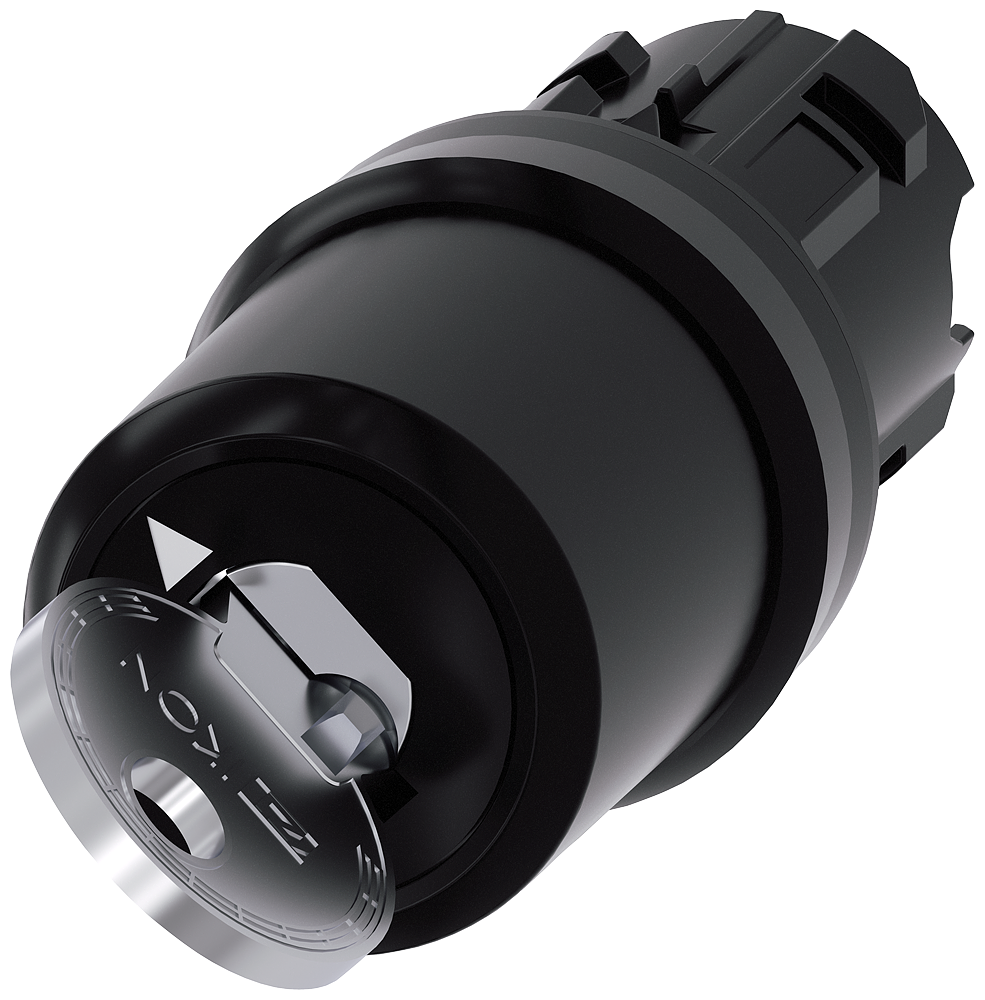 Key-operated switch IKON. 22 mm. round. plastic. lock number 360012K1. with 2 keys. 2 switch positions O-I. latching. actuating angle 90 . 10 30h/13 30h. key removal O+I. with laser labeling. upper case