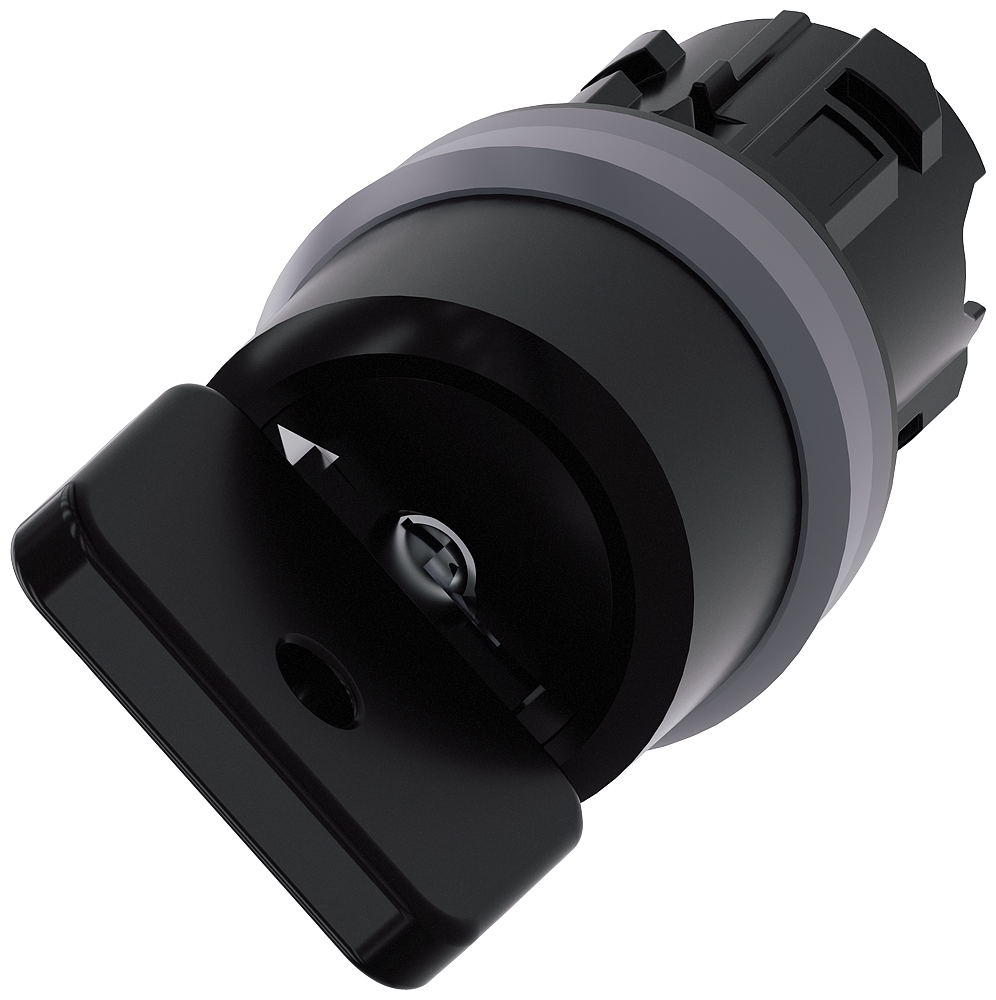 Key-operated switch O.M.R. 22 mm. round. plastic with metal front ring. lock number 73034. black. with 2 keys. 2 switch positions O-I. latching. actuating angle 90 . 10 30h/13 30h. key removal O+I. with laser labeling. upper case and lowercase. always upper case at the beginning of the word