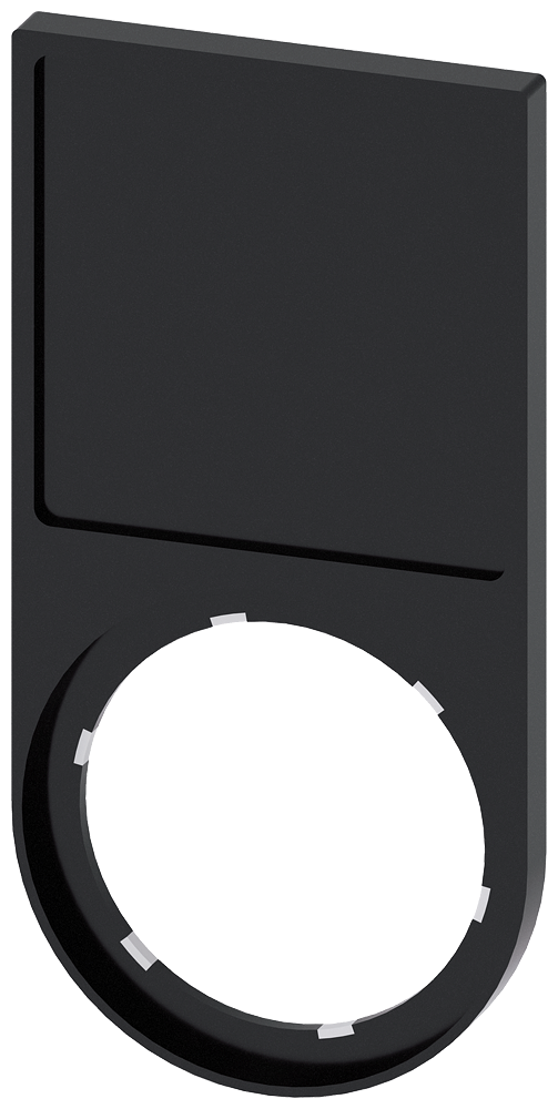 Držák štítku, plochý, dole zaoblený, černá barva, pro popisný štítek 27 x 27 mm