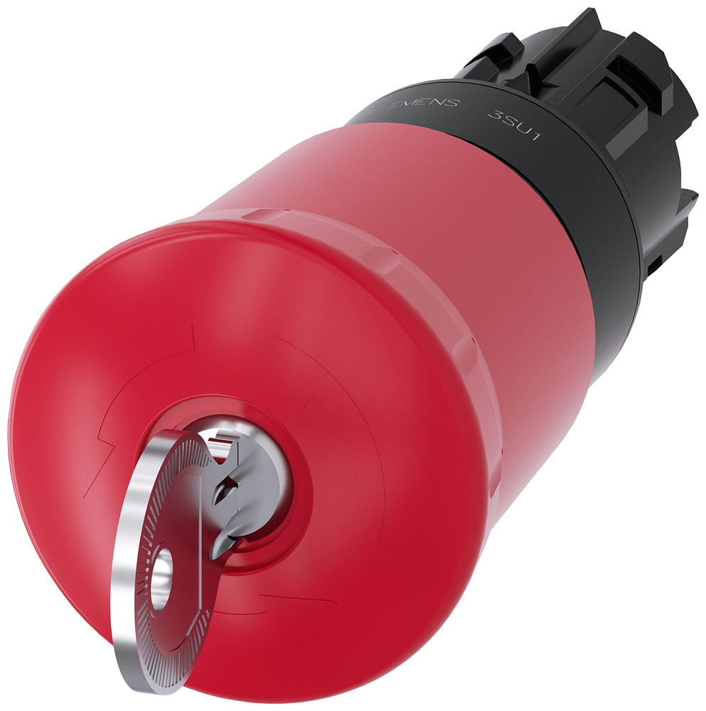 EMERGENCY STOP mushroom pushbutton. 22 mm. round. plastic. red. 40 mm. with lock BKS. lock number S1. positive latching. Key-operated release Z=50-unit packaging