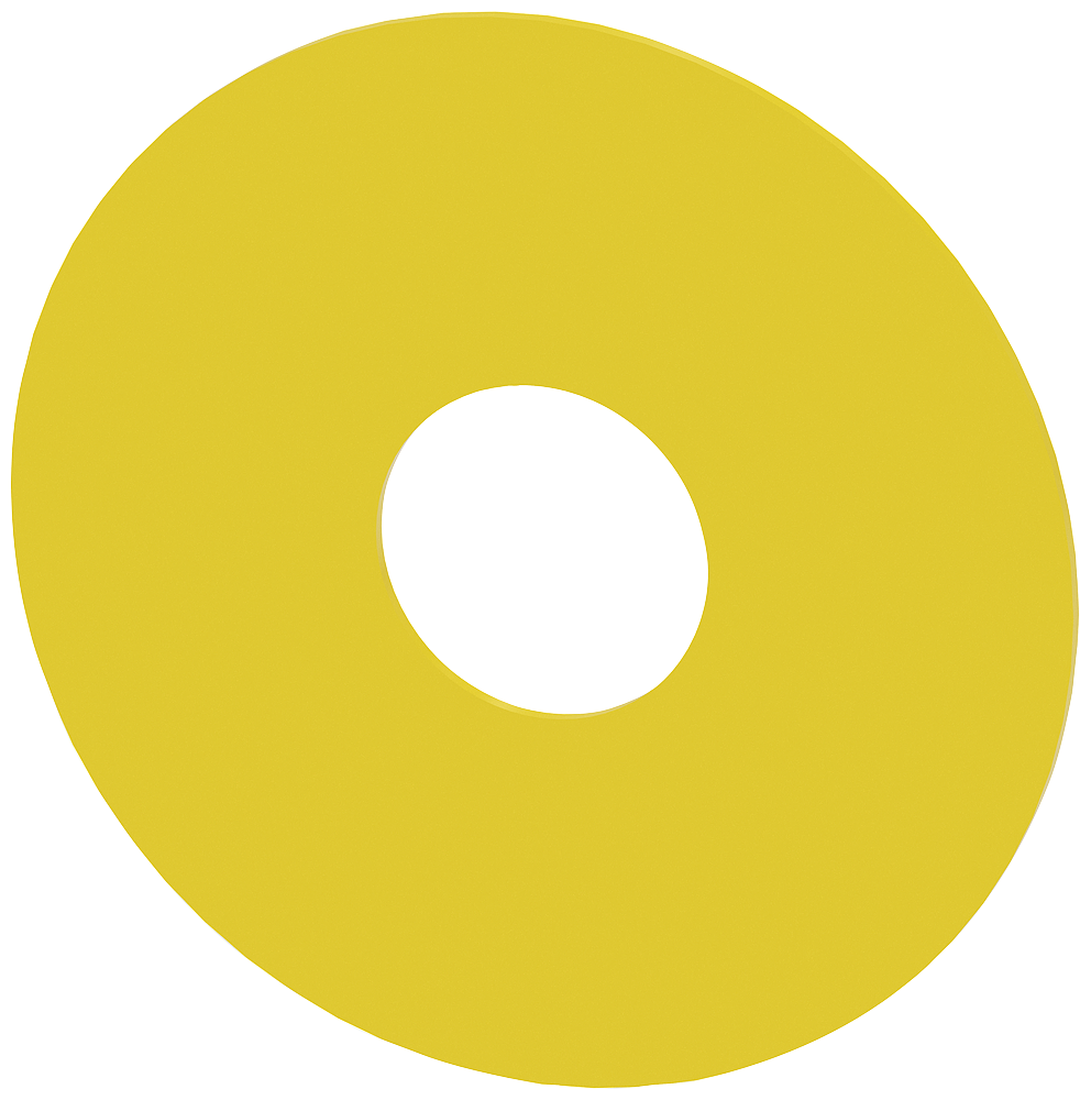 Podkladový štítek pro hřibové tlačítko nouzového vypnutí, žlutá barva, vnější průměr 75 mm, vnitřní průměr 23 mm