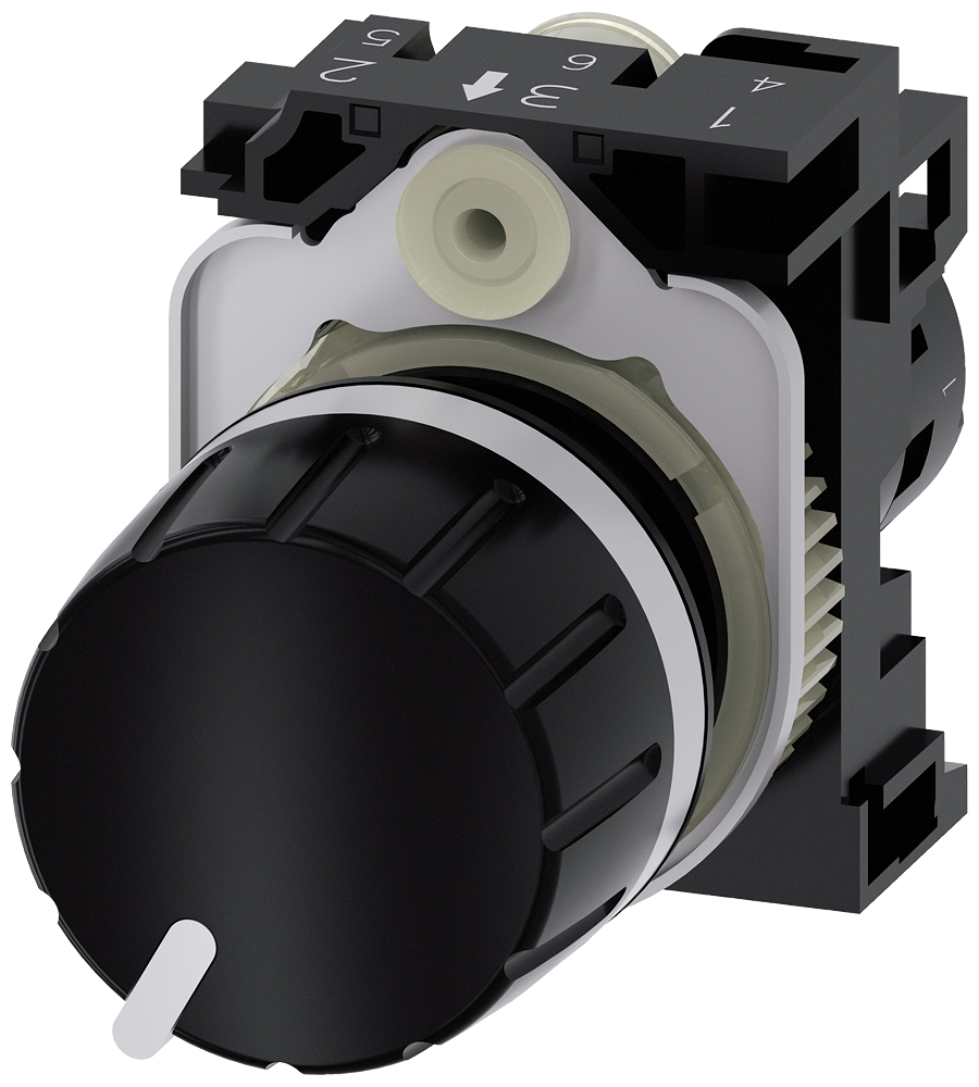 Potenciometr, 22 mm, kulatý, plast, černá barva, 1 kOhm, s držákem