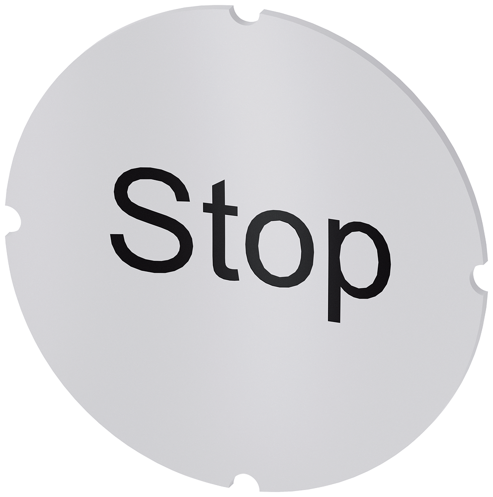 Vložený štítek pro prosvětlené tlačítko, kulatý, mléčná barva, popisek: STOP