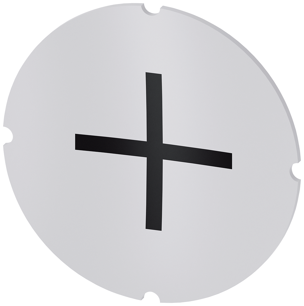 Vložený štítek pro prosvětlené tlačítko, kulatý, mléčná barva, symbol: nárůst, plus