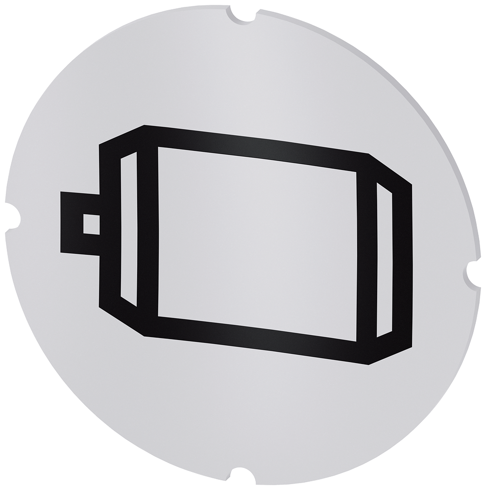 Vložený štítek pro prosvětlené tlačítko, kulatý, mléčná barva, symbol: elektromotor