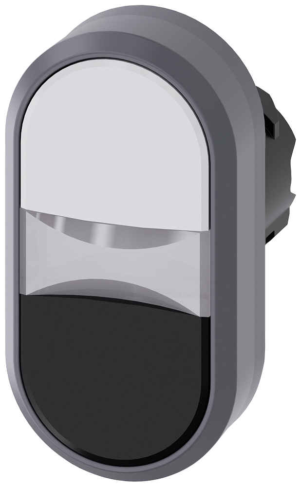 Illuminated twin pushbutton. 22 mm. round. plastic with metal front ring. white. black. pushbuttons. flat. Z=50-unit packaging