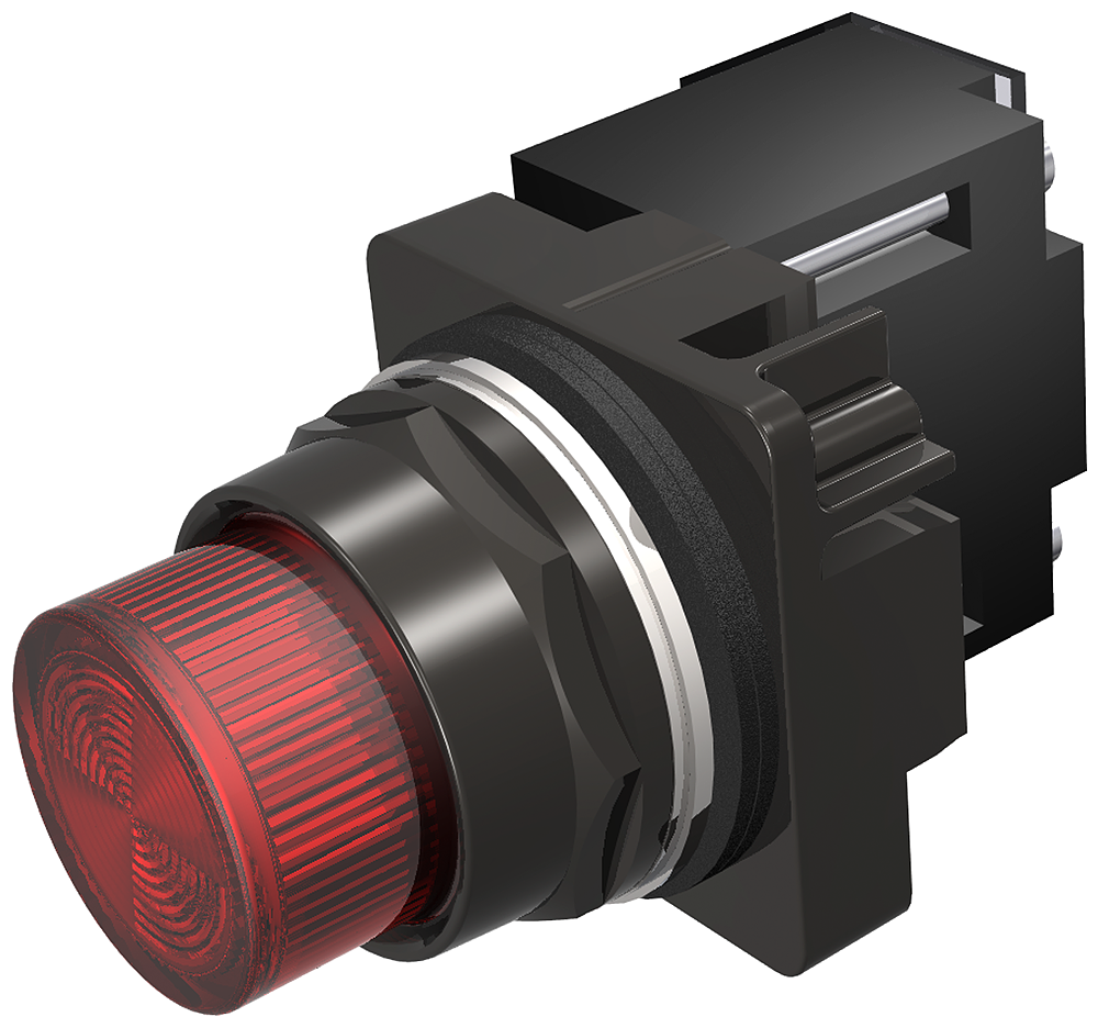 30mm BlackMax, Epoxy Coated Corrosion Resistant Complete Metal Unit IlluminatedIndicator Light Full Voltage type, 24V AC/DC Super Bright LED Lamp, BA9s Plastic Lens, Red UL Listed, CSA Certified NEMA 1,3,3R,4,4X,12,13 ( & ) Automotive Standards