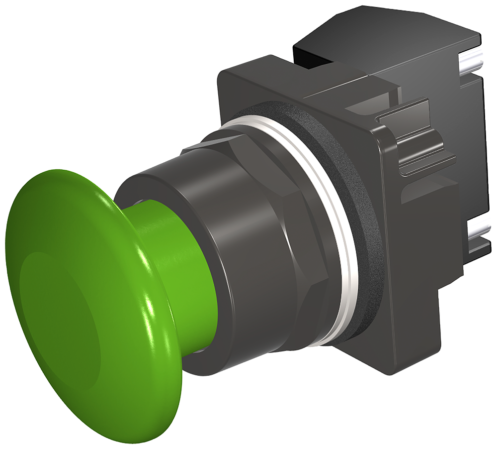 30mm blackmax, epoxy coated corrosion resistant complete metal unit push-pull operator non-illuminated mushroom head cap small 1 3/4 (44.5 mm) plastic, green 2position maintained, pull-to-release with 1 n.o. - 1 n.c. heavy duty contacts, a600/p600